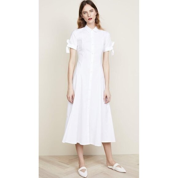 THEORY Black Stretch Cotton Poplin Tie Sleeve A-Line Midi Shirt Dress, Size M - Picture 13 of 16